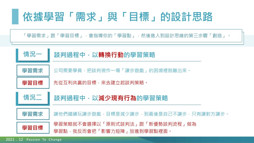 依據學習「需求」與「目標」的設計思路